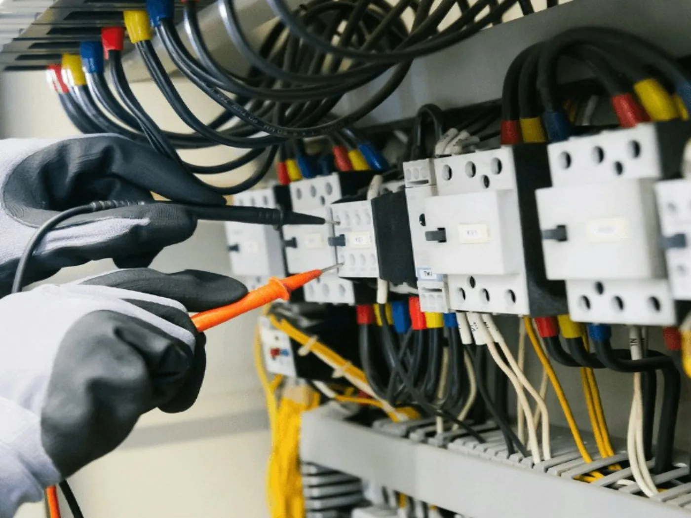 Técnico comprobando componentes de una instalación eléctrica